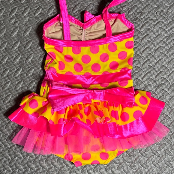 Weissman Bright Pink and Yellow Dance Costume and Headband Size Small - Picture 4 of 11